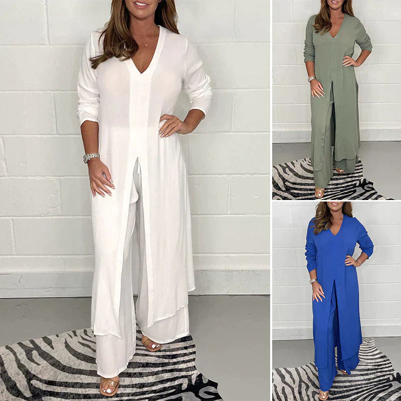 ELENA – Conjunto de dos piezas con blusa larga y pantalón