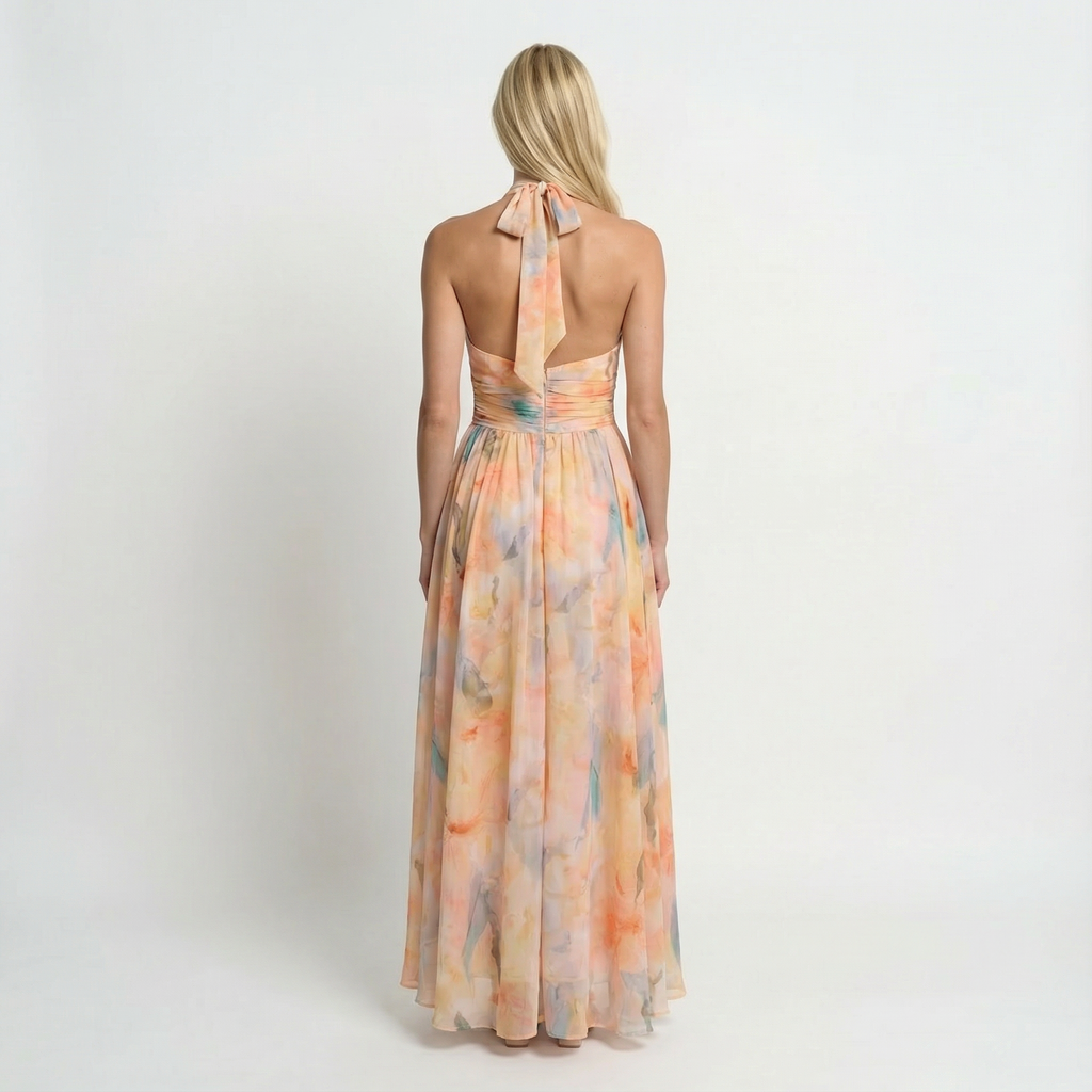 AcuarelaDream | Elegante Vestido Largo Halter con Espalda Abierta 2