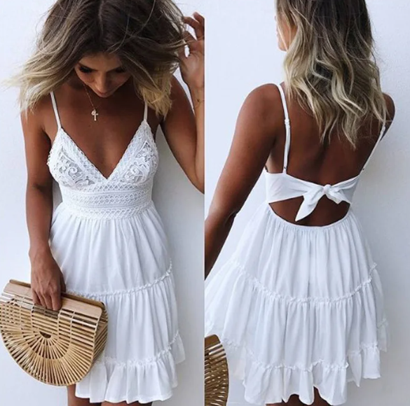 Amaia | Vestido Corto de Playa con Tirantes y Lazo en Espalda | Estilo Fresco para Primavera y Verano 6