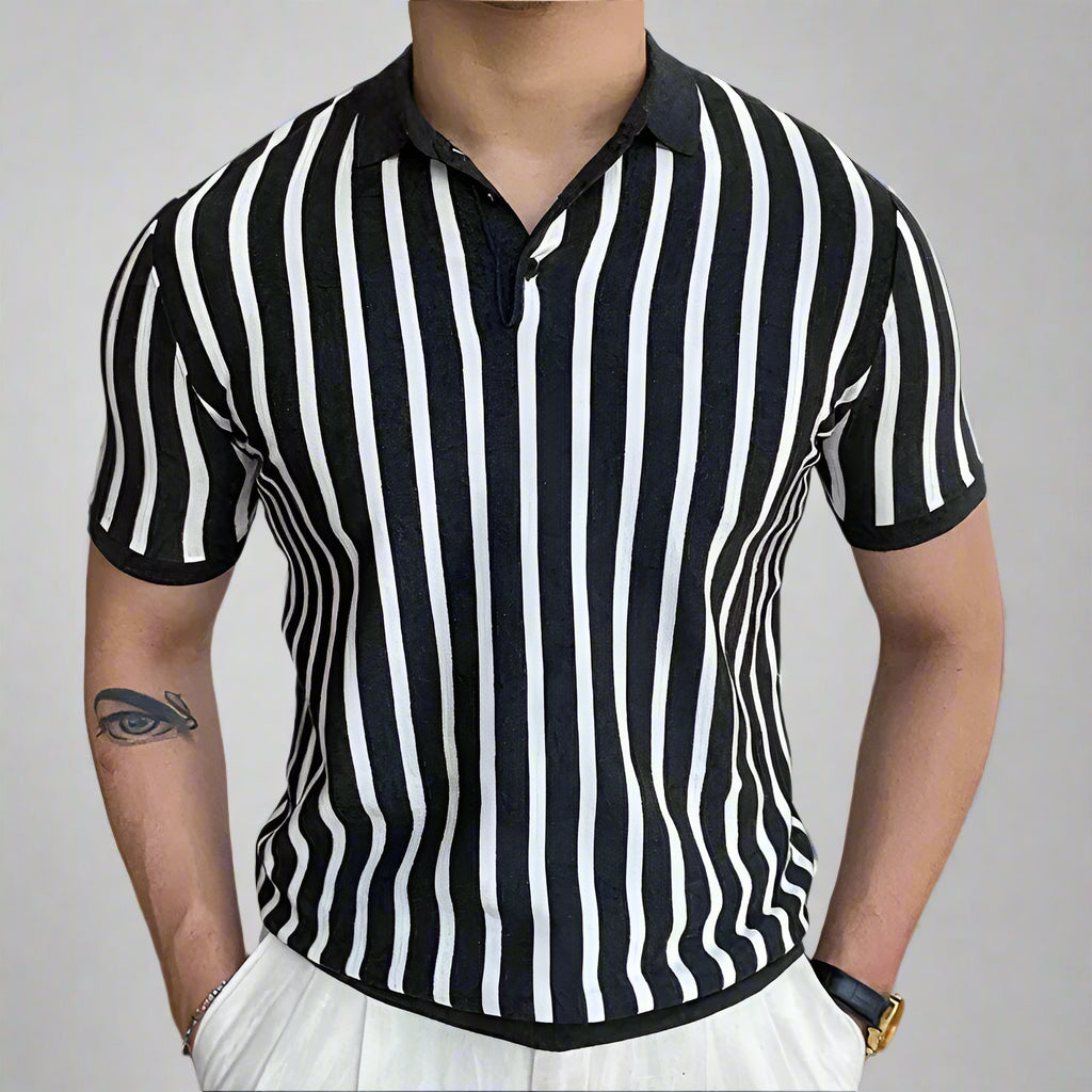 Antonio | Elegante Polo de Hombre con Rayas Verticales y Ajuste Entallado 1