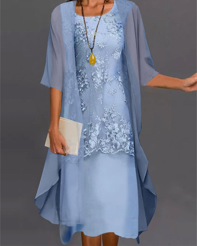 Aurelia | Vestido Elegante de Mujer con Encaje y Capa de Gasa | Ideal para Invitadas de Boda y Eventos Especiales 0