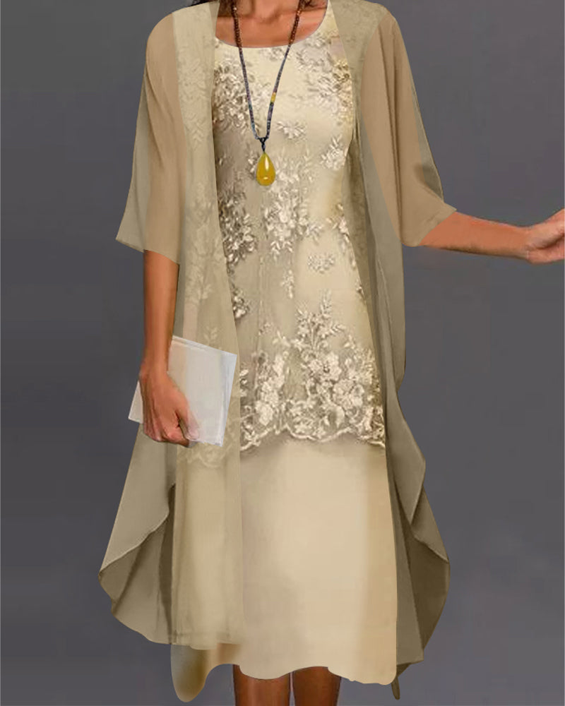Aurelia | Vestido Elegante de Mujer con Encaje y Capa de Gasa | Ideal para Invitadas de Boda y Eventos Especiales 1