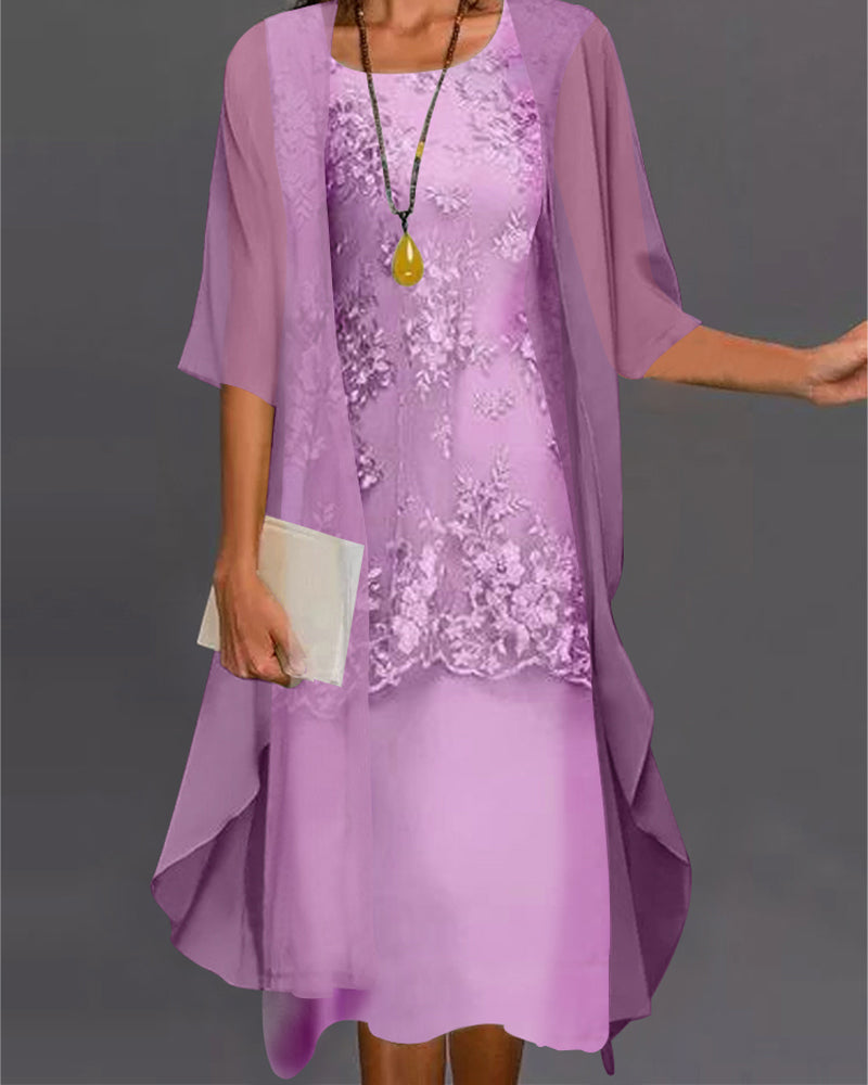 Aurelia | Vestido Elegante de Mujer con Encaje y Capa de Gasa | Ideal para Invitadas de Boda y Eventos Especiales 2