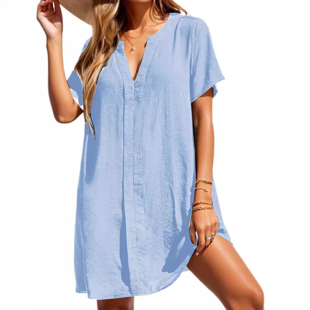 Clara | Vestido Blanco Túnica Casual de Manga Corta con Escote en V para Mujer 3