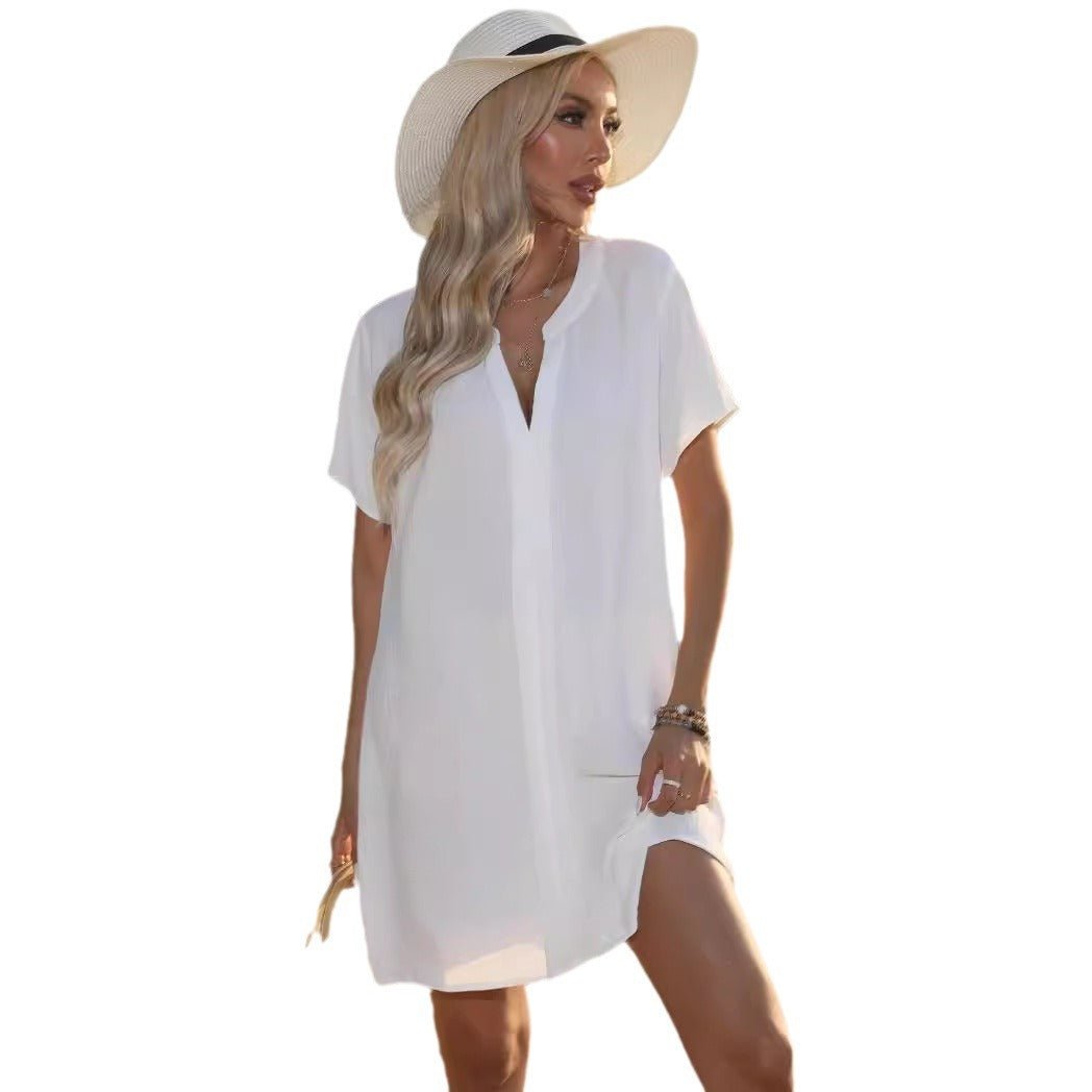 Clara | Vestido Blanco Túnica Casual de Manga Corta con Escote en V para Mujer 5