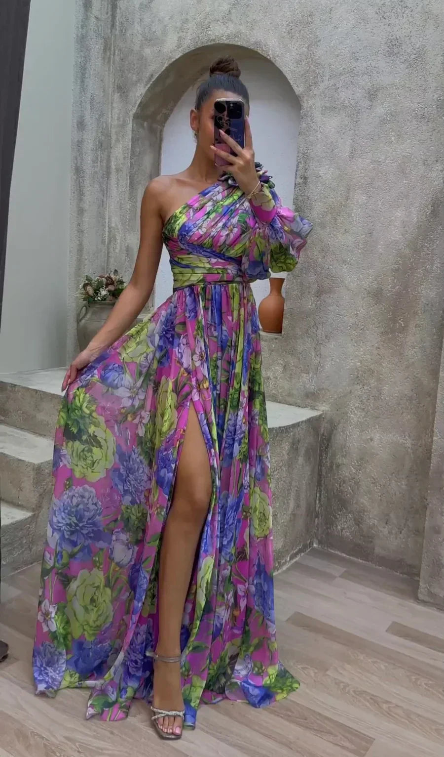 Elanisse | Vestido Largo Floral con Hombro Descubierto y Corte Elegante | Ideal para Bodas y Celebraciones 0