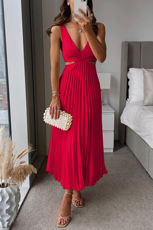 Elegante Vestido Midi con Escote en V y Falda Plisada para Eventos Especiales 4