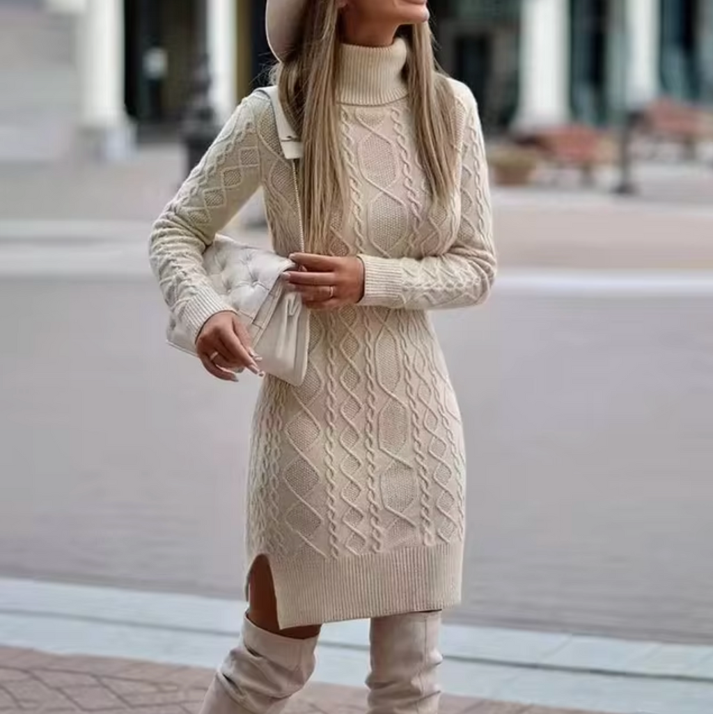 Elena | Vestido de Mujer Elegante de Punto con Cuello Alto | Confort y Estilo para Otoño e Invierno 2