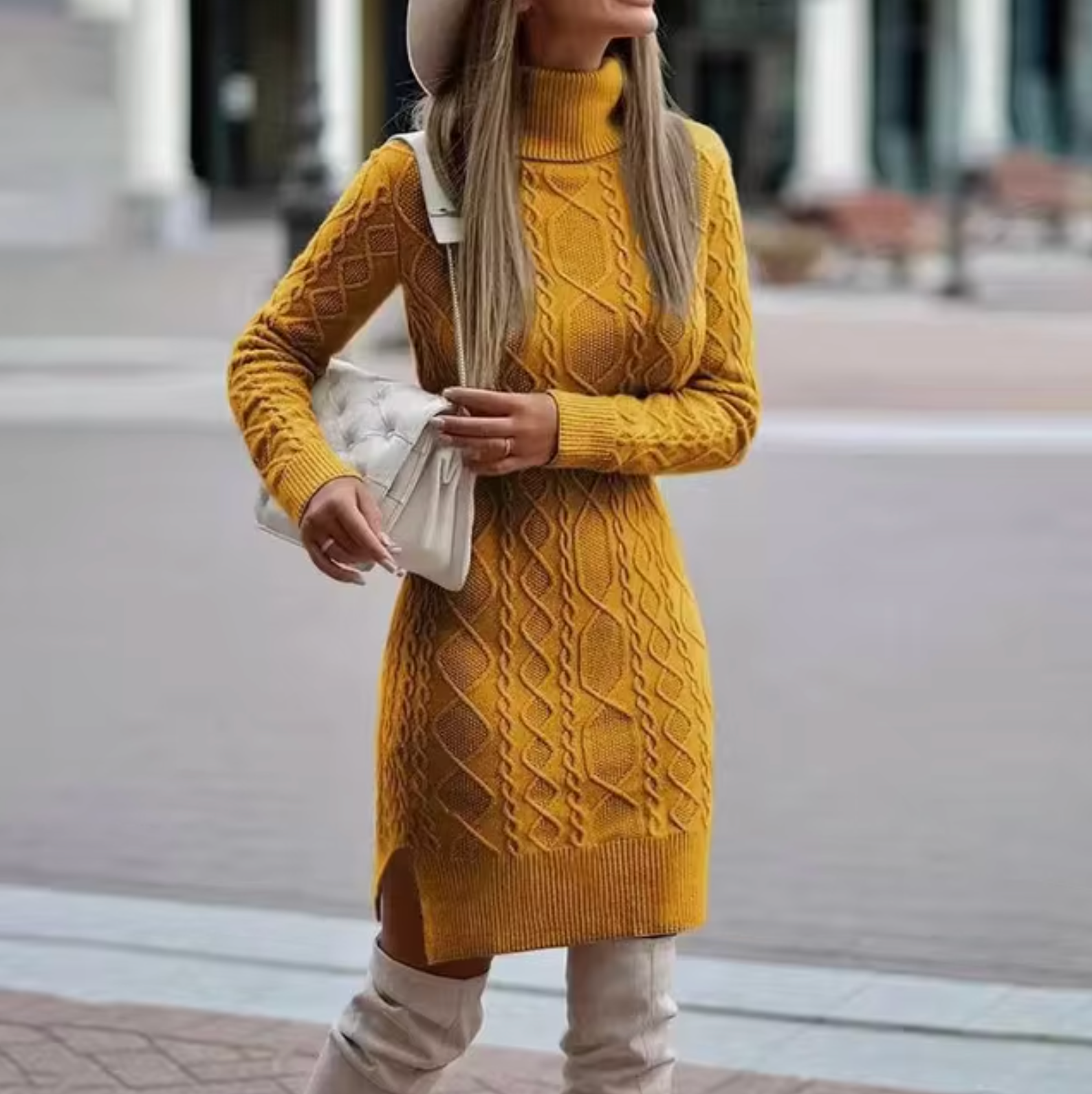 Elena | Vestido de Mujer Elegante de Punto con Cuello Alto | Confort y Estilo para Otoño e Invierno 3