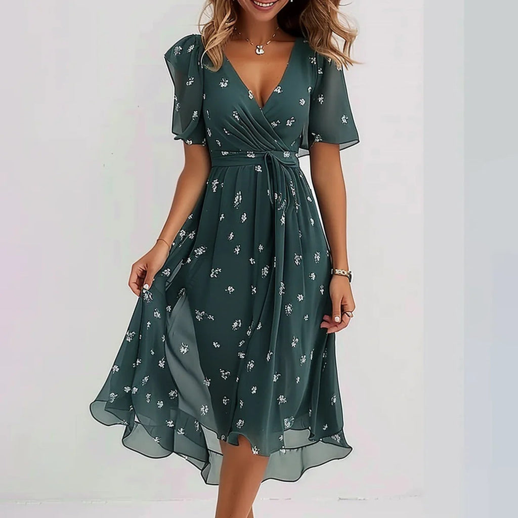 Eliora Dune | Vestido Midi Cruzado con Estampado Fluido | Elegante y Fresco para Bodas 3