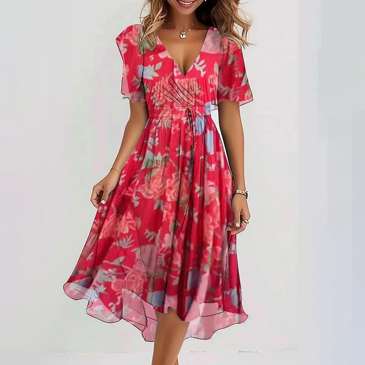 Eliora Dune | Vestido Midi Cruzado con Estampado Fluido | Elegante y Fresco para Bodas 4