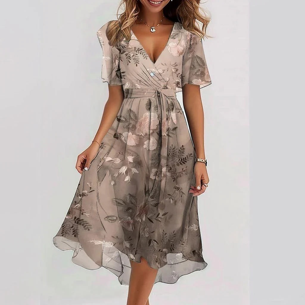 Eliora Dune | Vestido Midi Cruzado con Estampado Fluido | Elegante y Fresco para Bodas 5