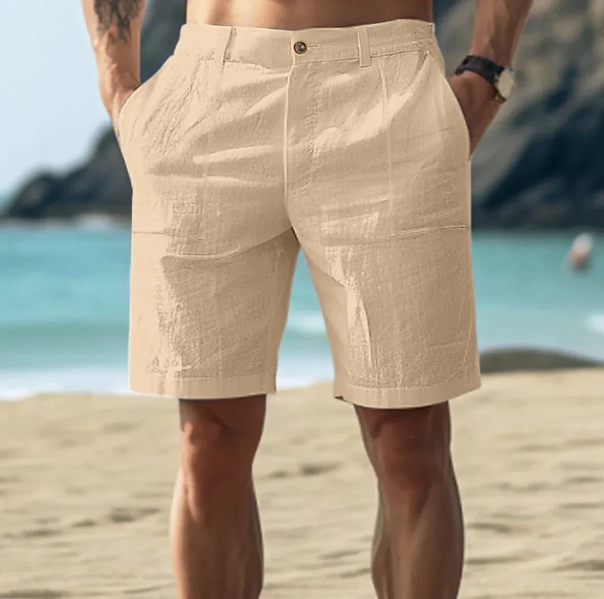 Fernando | Pantalones Cortos de Lino para Hombre con Diseño Plano para Verano 1