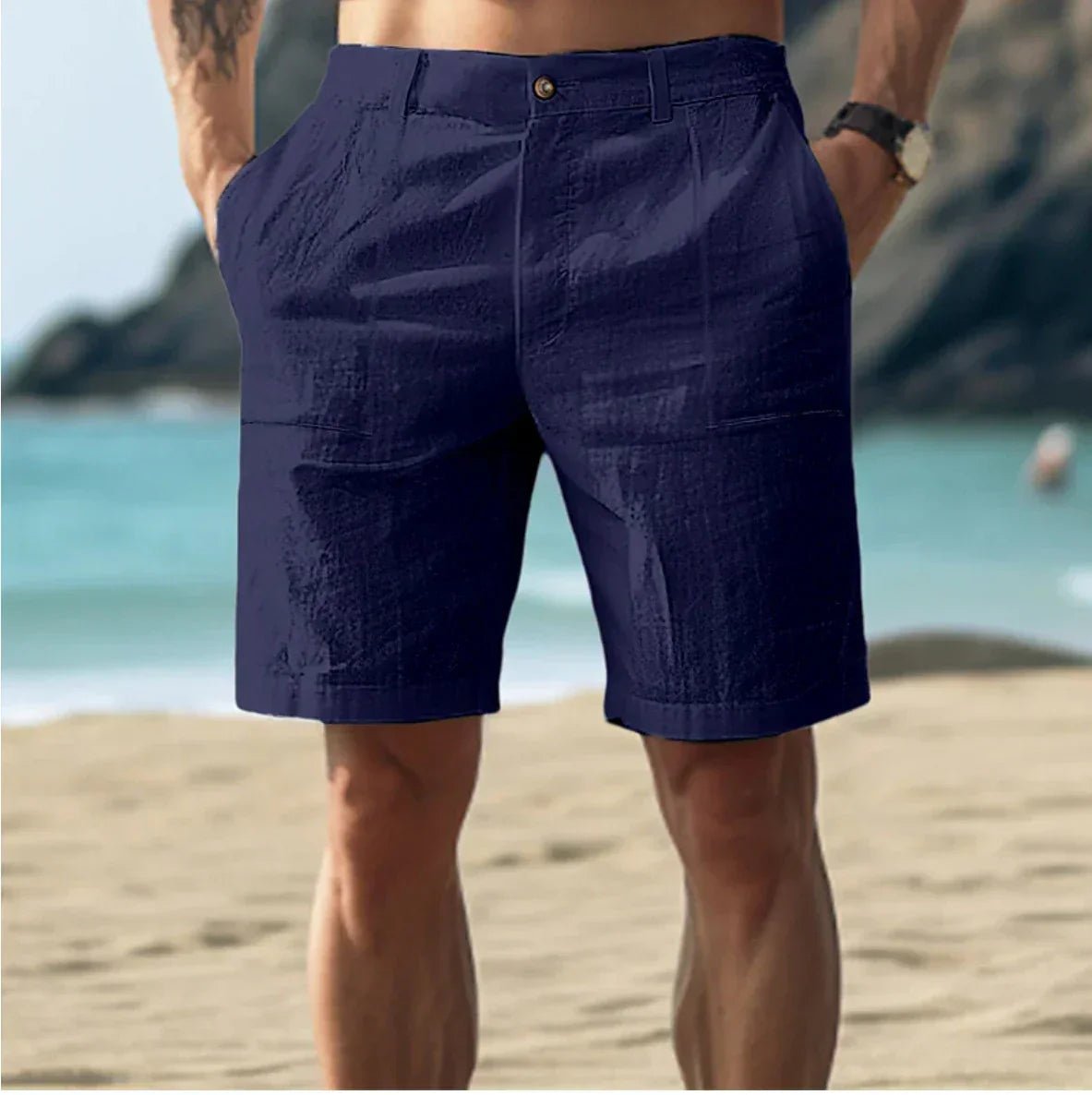 Fernando | Pantalones Cortos de Lino para Hombre con Diseño Plano para Verano 3