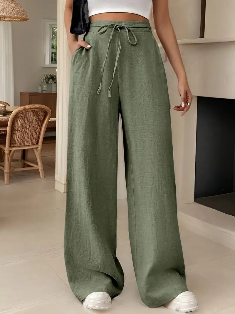 Isabel | Pantalones Anchos de Lino para Mujer con Cintura Alta y Cordón 0