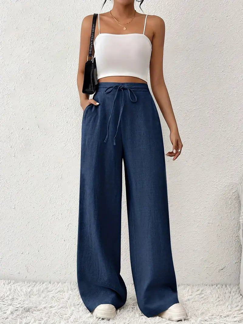 Isabel | Pantalones Anchos de Lino para Mujer con Cintura Alta y Cordón 1