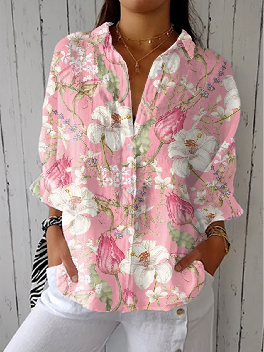 Isabella | Blusa Blanca Mujer de Manga Larga con Botones y Escote en V para Mujer 0