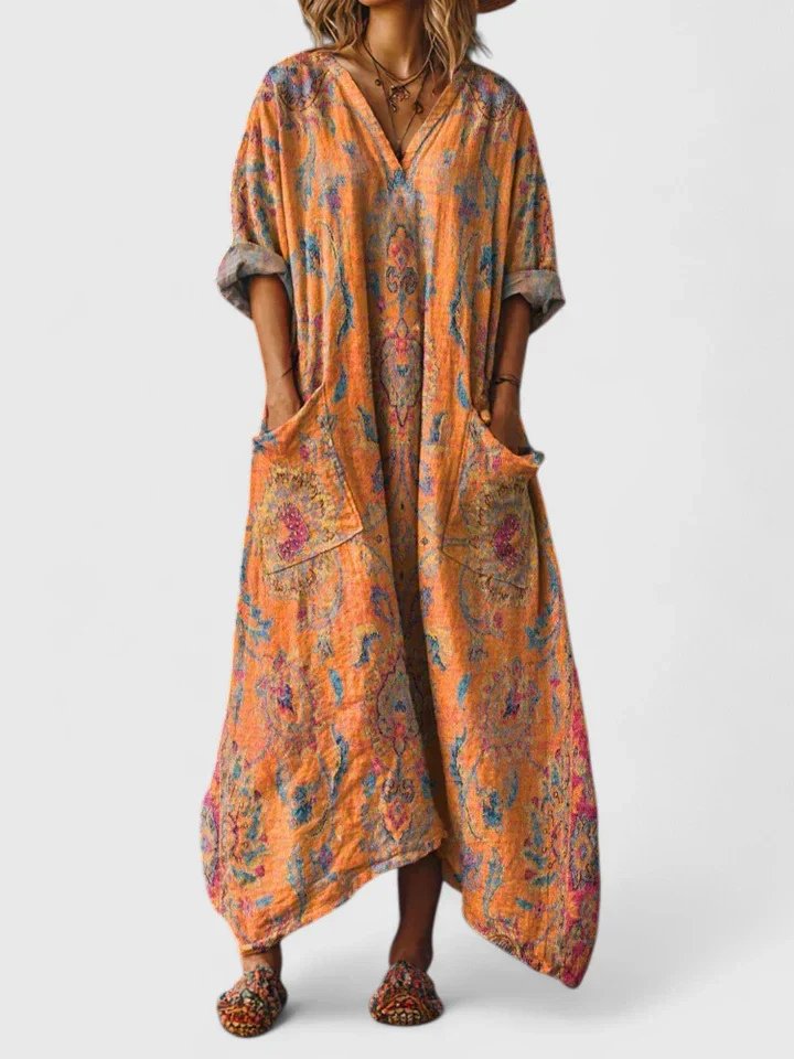 Isabella | Maxi Vestido Bohemio de Algodón con Estampado Paisley para Mujer 0