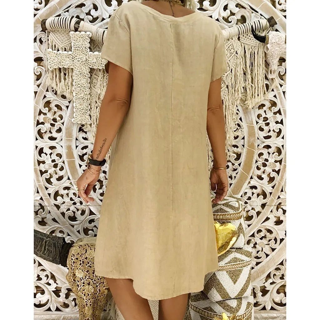 Isabella | Minivestido de Lino con Cuello en V y Corte A para Mujer 1
