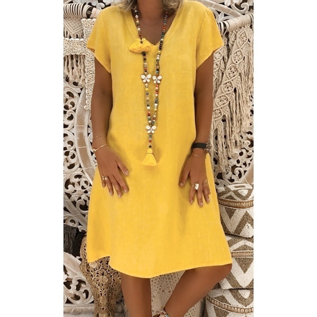 Isabella | Minivestido de Lino con Cuello en V y Corte A para Mujer 3