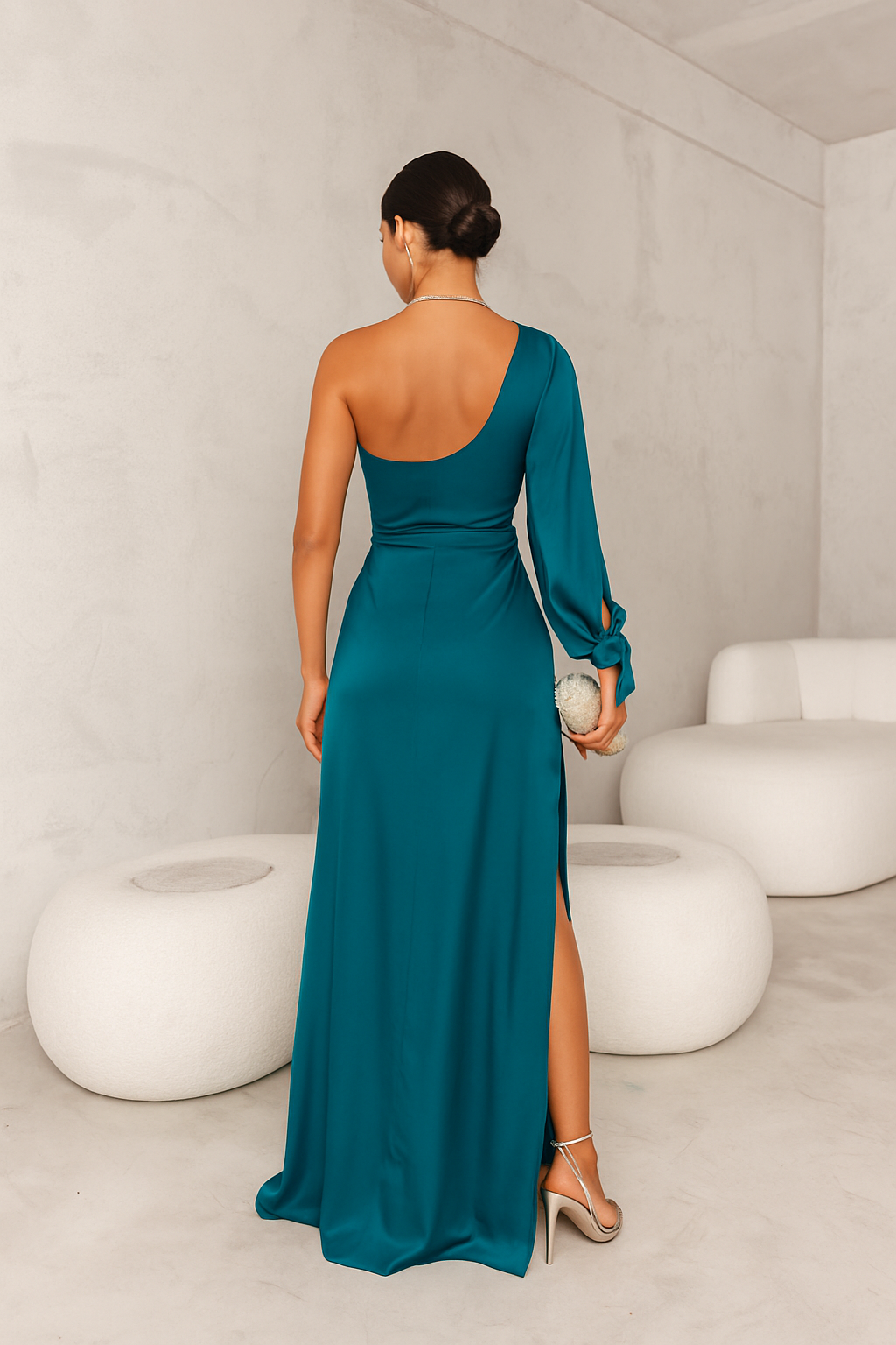 Isabella | Vestido de un solo hombro de satén para mujer 2