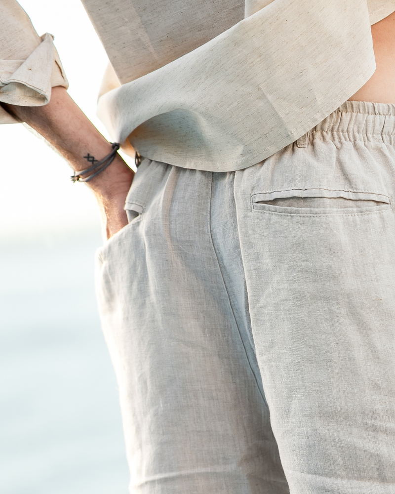 Javier | Pantalones Cortos de Lino para Hombre con Cintura Elástica y Corte Recto 6