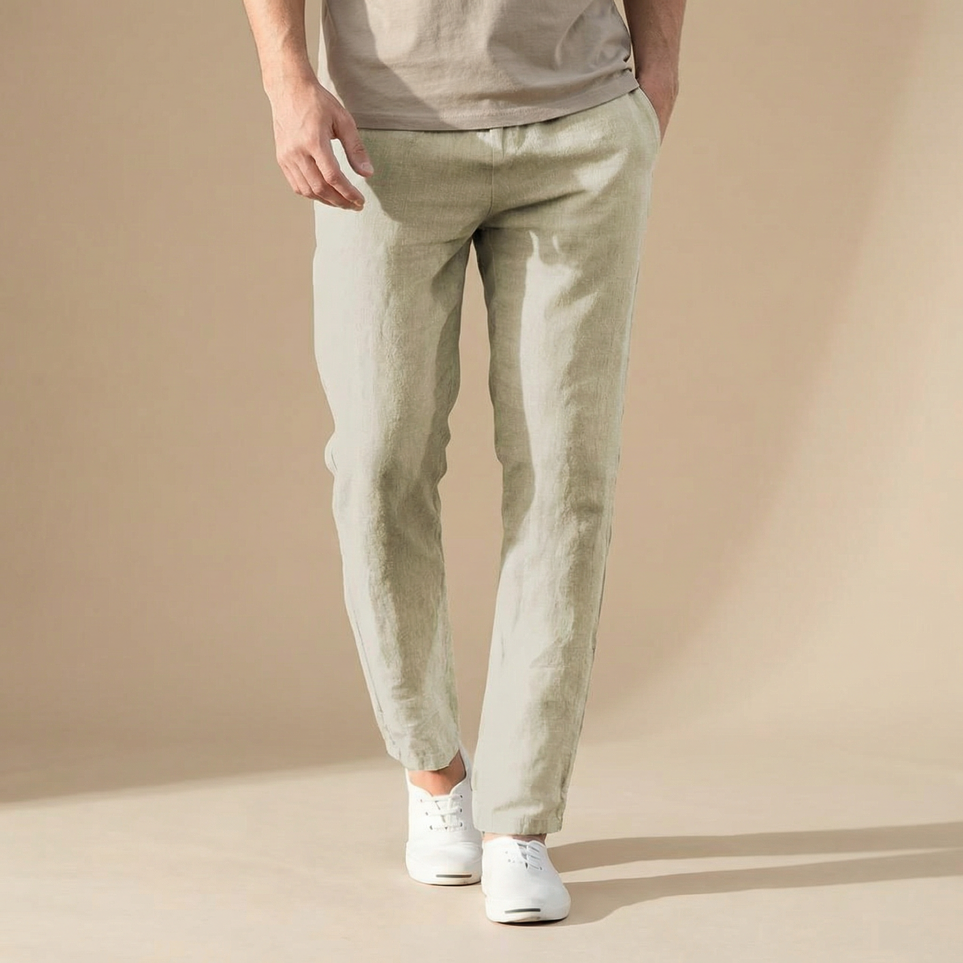 Javier | Pantalones de Lino para Hombre con Corte Recto y Cintura Elástica 0