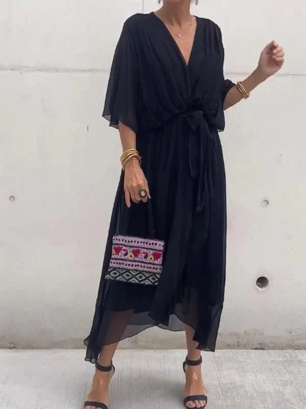 NATALIA – Vestido de chiffon elegante con escote en V