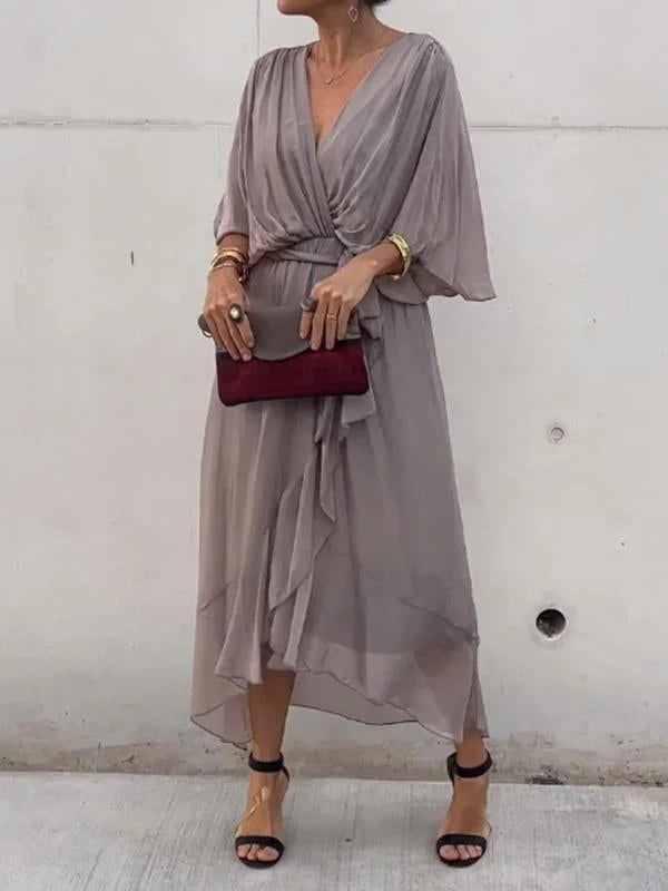 NATALIA – Vestido de chiffon elegante con escote en V