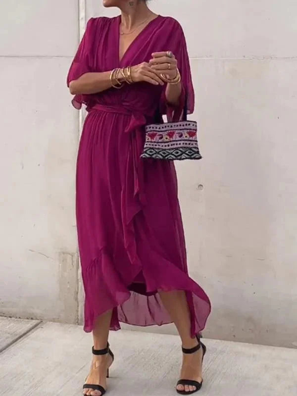 NATALIA – Vestido de chiffon elegante con escote en V
