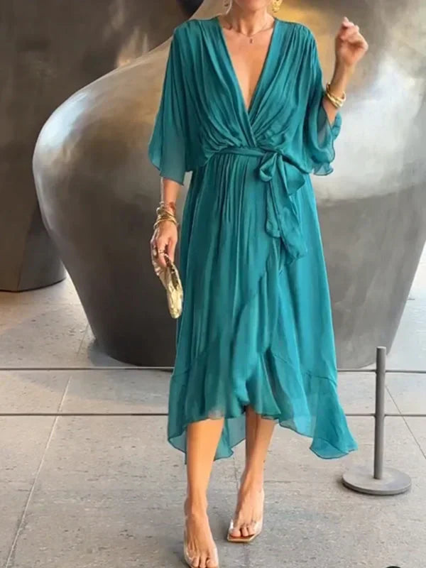 NATALIA – Vestido de chiffon elegante con escote en V