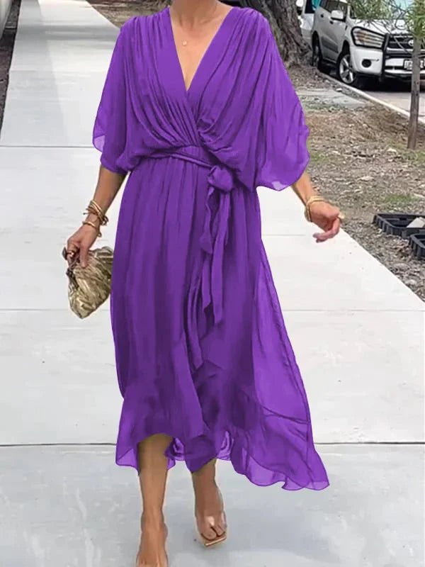 NATALIA – Vestido de chiffon elegante con escote en V