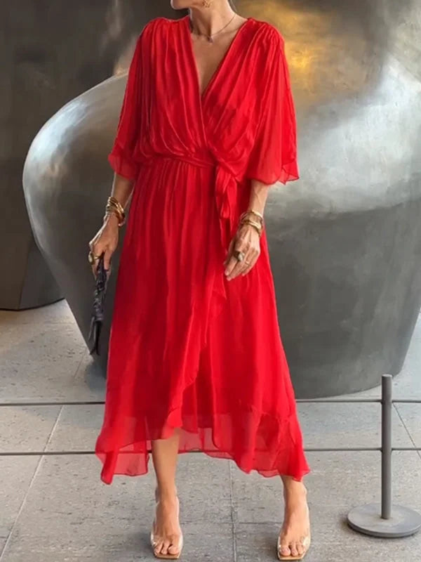 NATALIA – Vestido de chiffon elegante con escote en V
