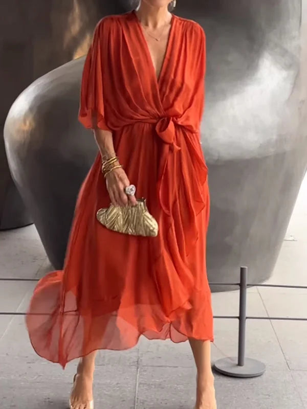 NATALIA – Vestido de chiffon elegante con escote en V