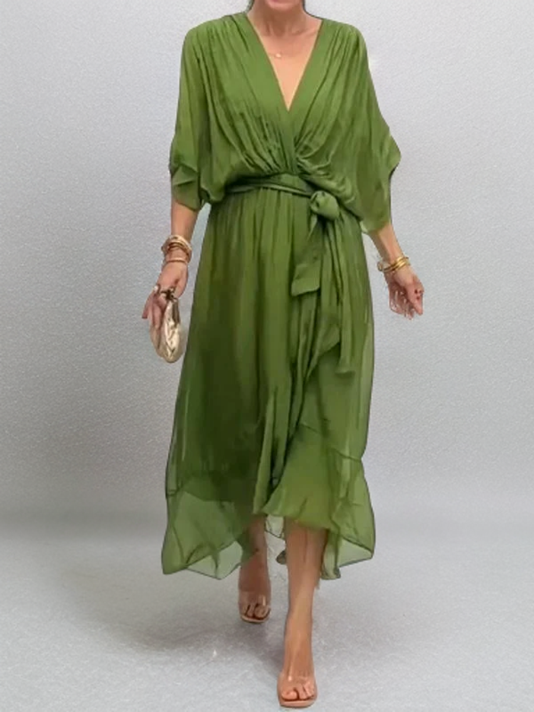 NATALIA – Vestido de chiffon elegante con escote en V