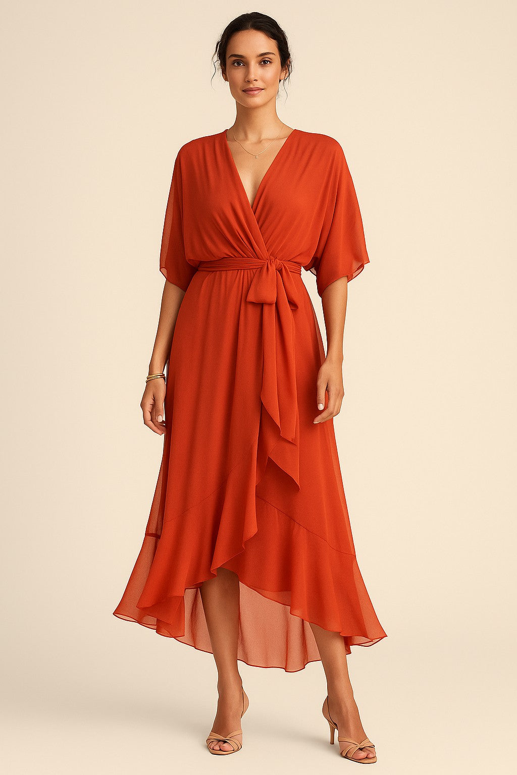 NATALIA – Vestido de chiffon elegante con escote en V