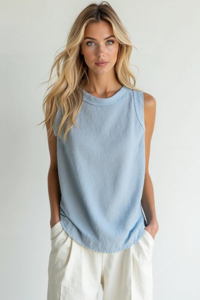 SOFÍA – Blusa de lino de manga corta para mujer