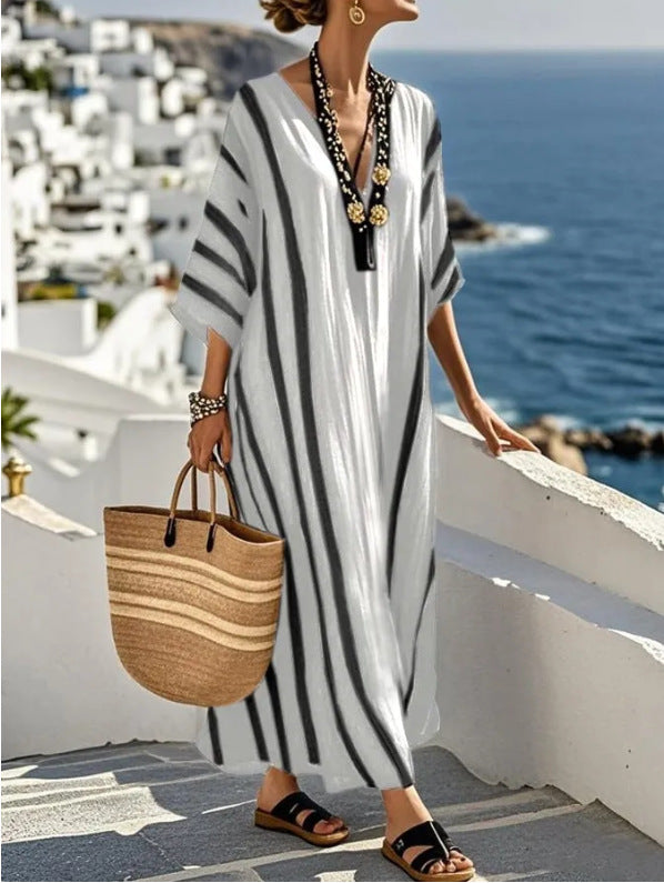 Lucía | Caftán Largo Ligero con Rayas para Mujer Ideal Playa 4