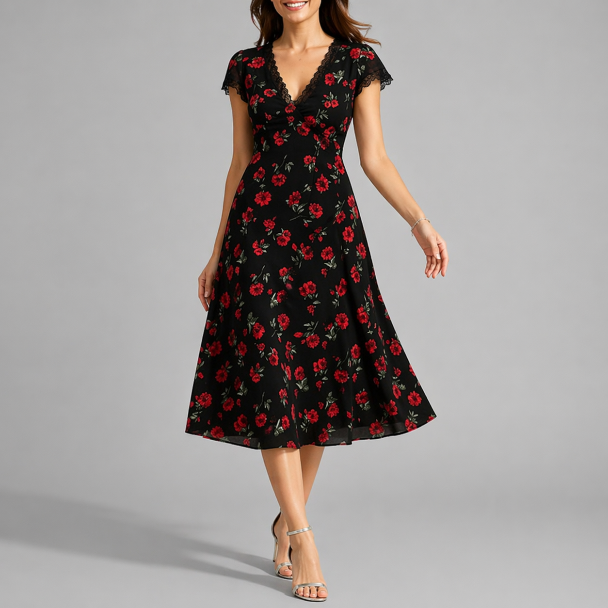 Lucía | Vestido Midi Acampanado con Estampado Floral para Mujer 0