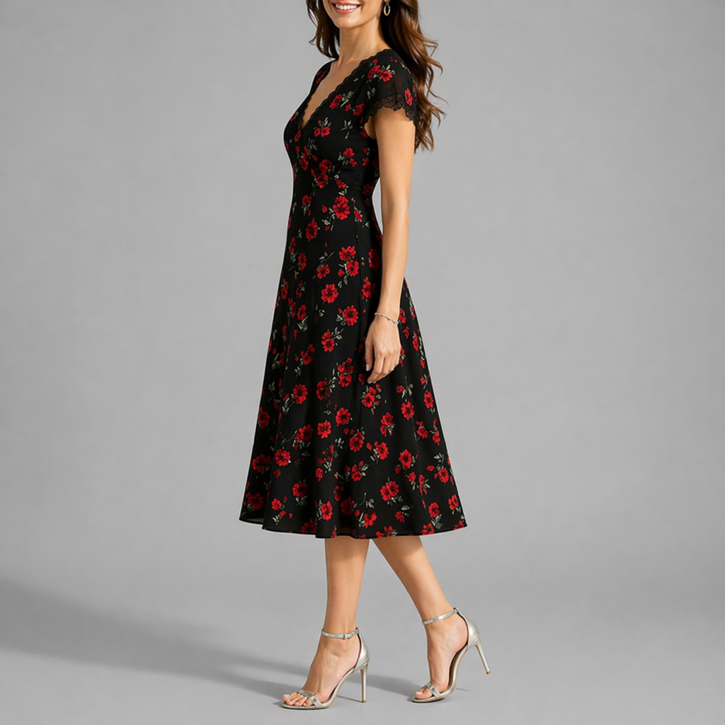 Lucía | Vestido Midi Acampanado con Estampado Floral para Mujer 1
