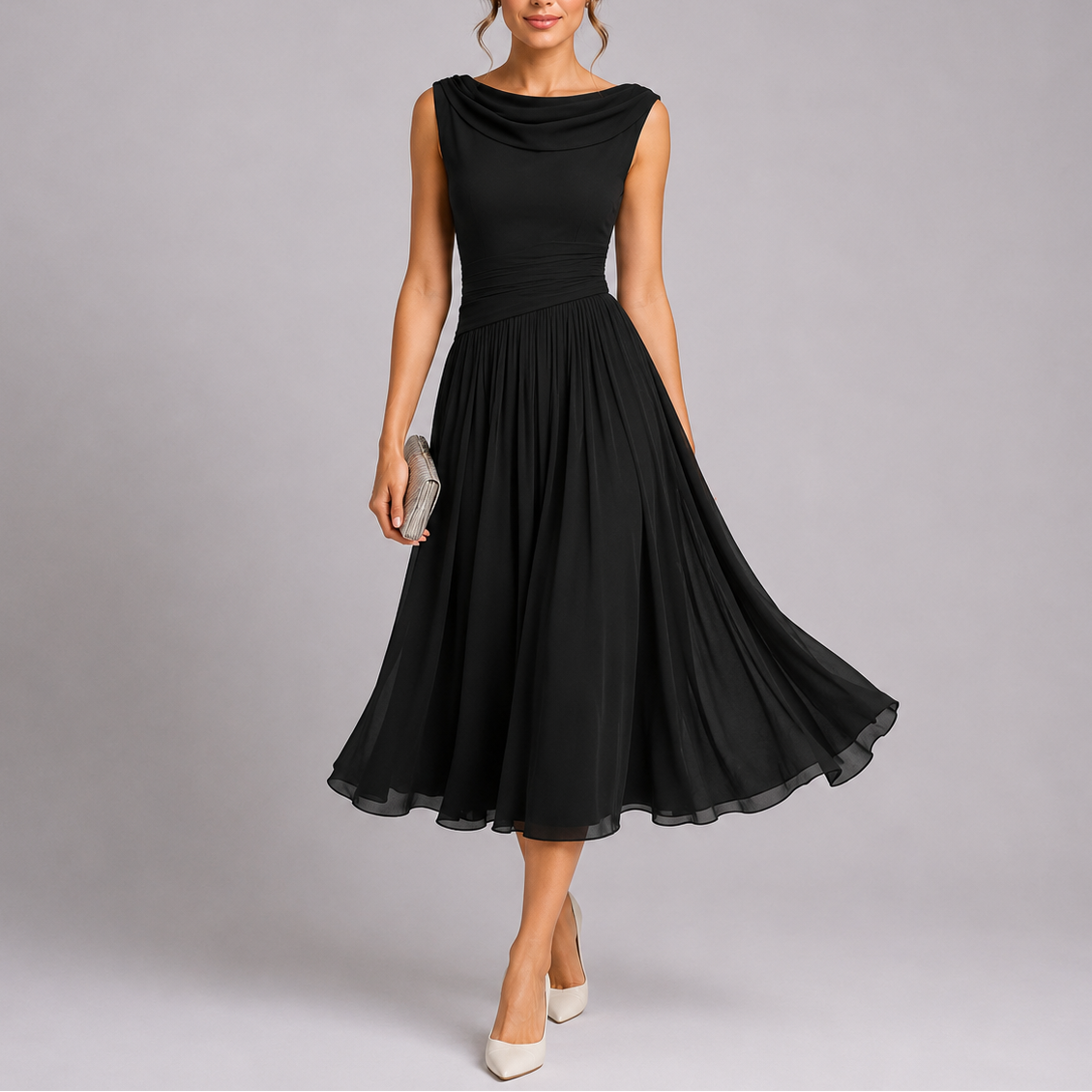 Lucía | Vestido Midi Plisado con Cuello Drapeado para Mujer 2