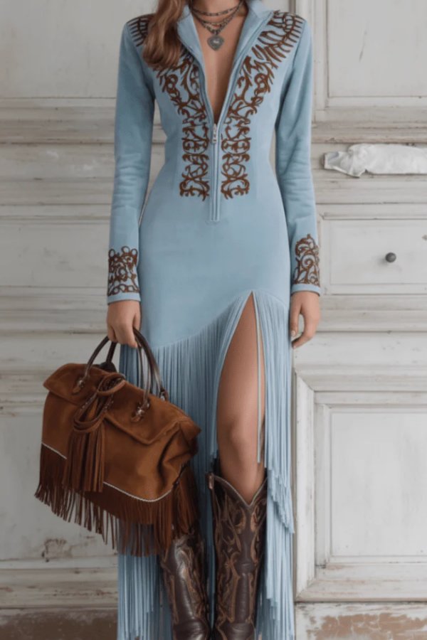 María | Vestido Largo de Noche con Flecos para Mujer Elegante 4