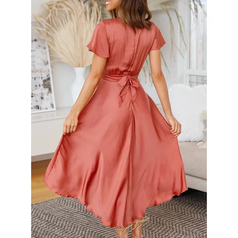 Mia | Elegante Vestido Midi de Raso con Escote en V para Invitadas 2