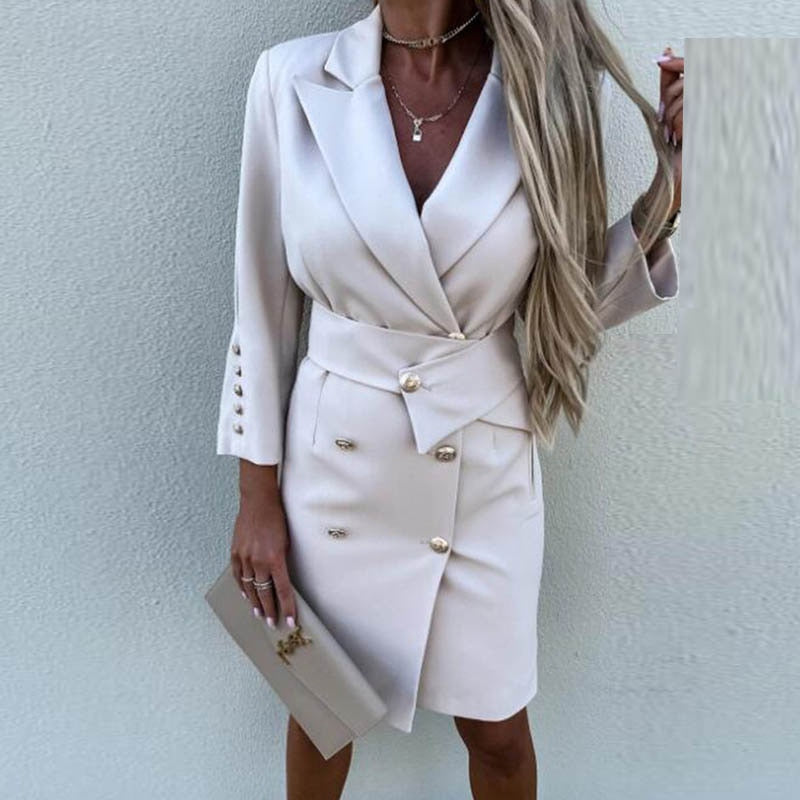 NOIRÉA | Vestido Blazer Cruzado con Doble Botonadura y Escote en V | Elegante y Sofisticado para Eventos Especiales 2