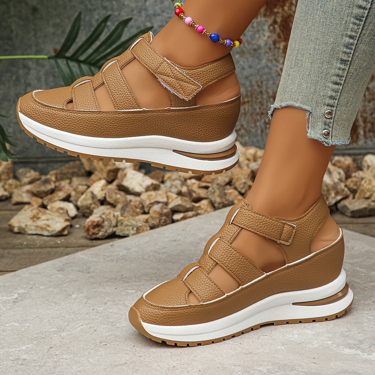 MARTA – Sandalias de plataforma con tiras de velcro para mujer