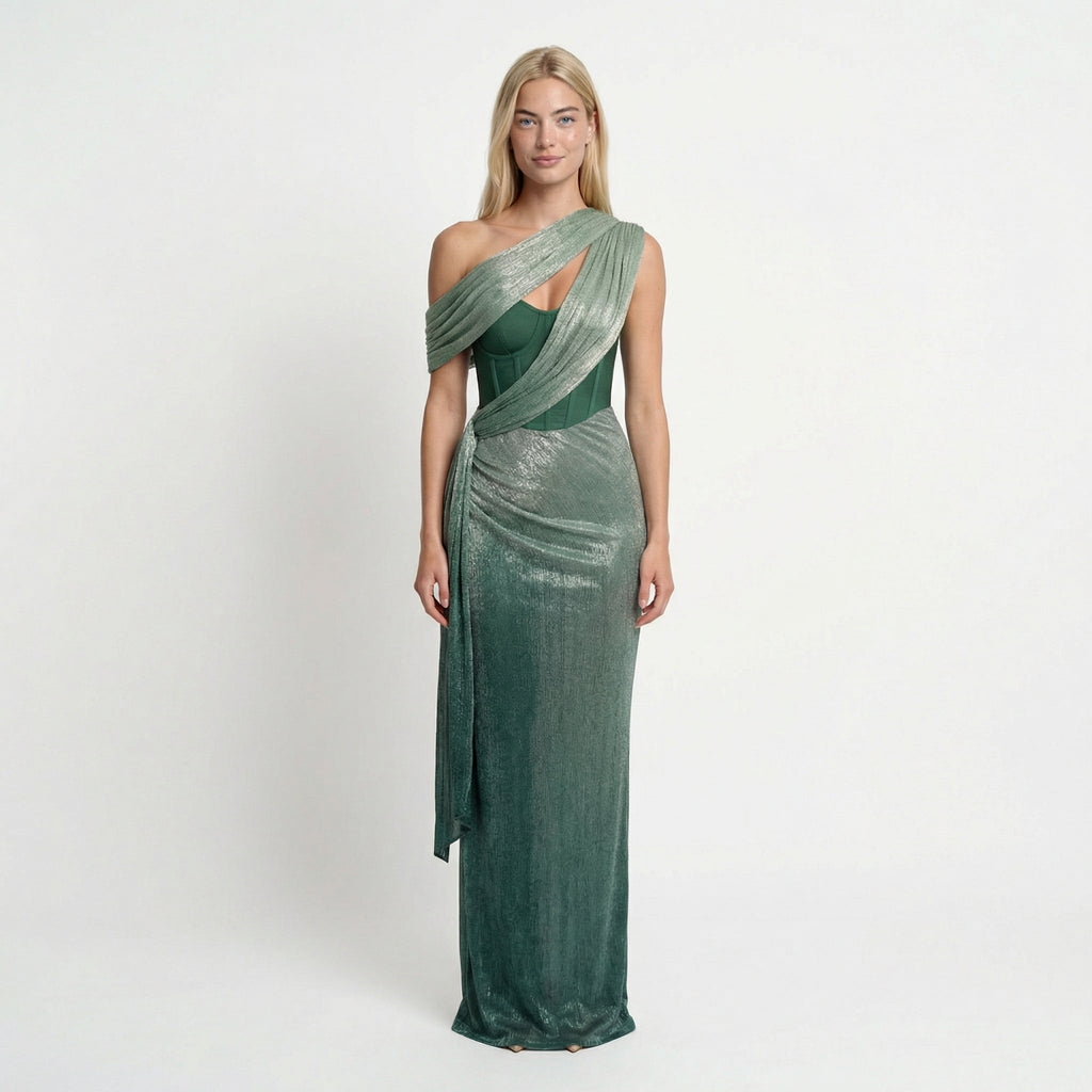 SatinElegance | Glamuroso Vestido Largo de Satén con Un Solo Hombro 1