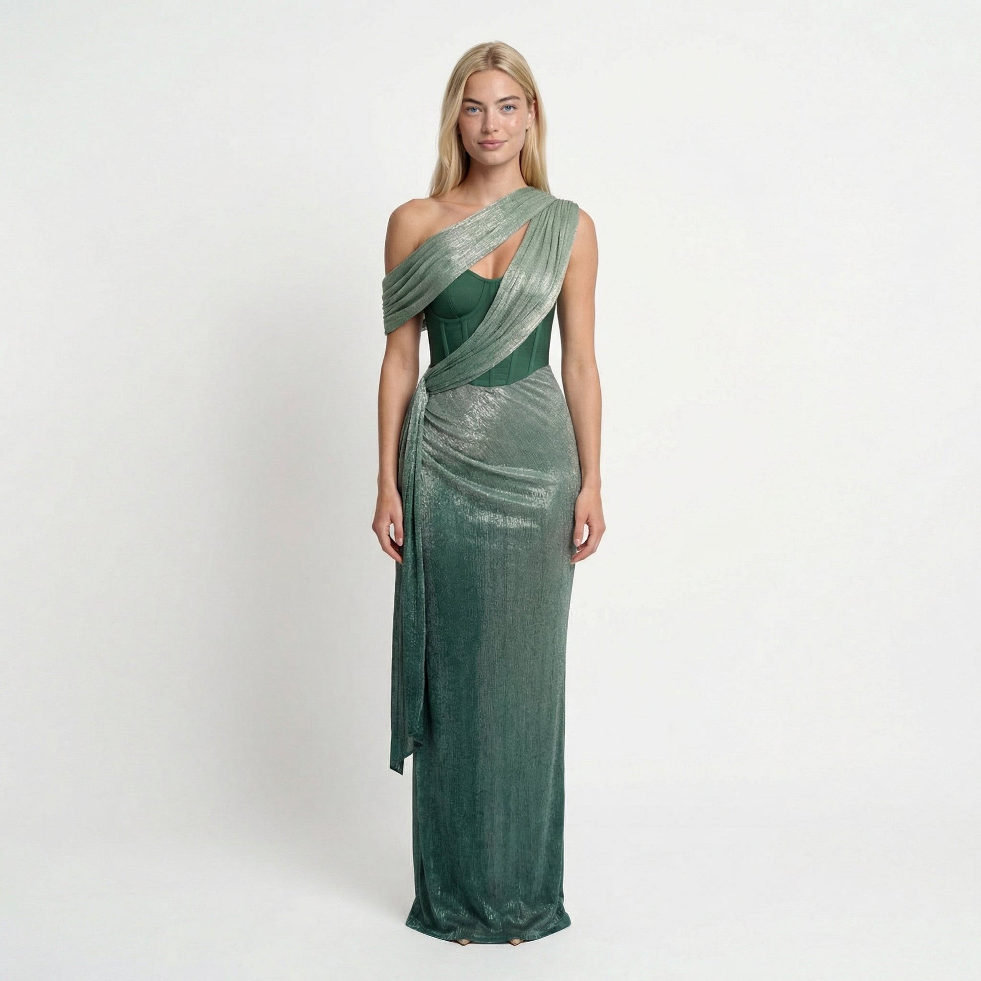 SatinElegance | Glamuroso Vestido Largo de Satén con Un Solo Hombro 1