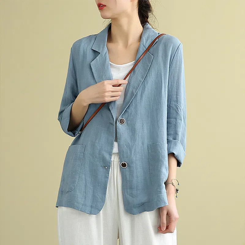 Sofía | Blazer Beige Mujer de Lino con Bolsillos y Ajuste Entallado 0