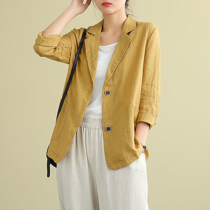 Sofía | Blazer Beige Mujer de Lino con Bolsillos y Ajuste Entallado 1