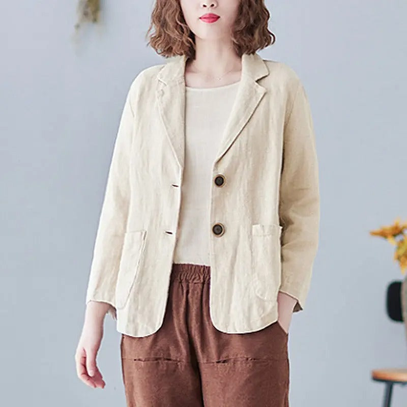 Sofía | Blazer Beige Mujer de Lino con Bolsillos y Ajuste Entallado 3